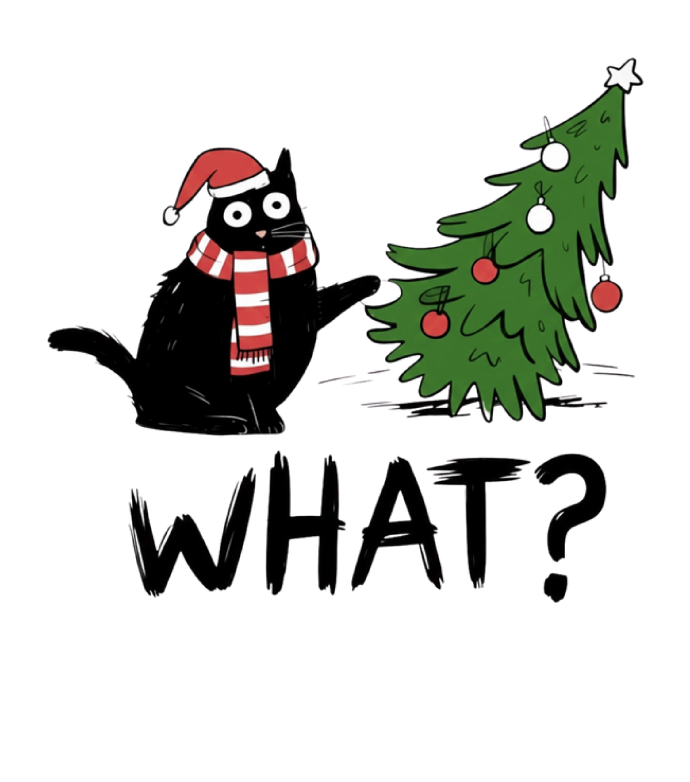 "WHAT?!" Christmas Cat Tree Destroyer T-Shirt - Funny Holiday Tee