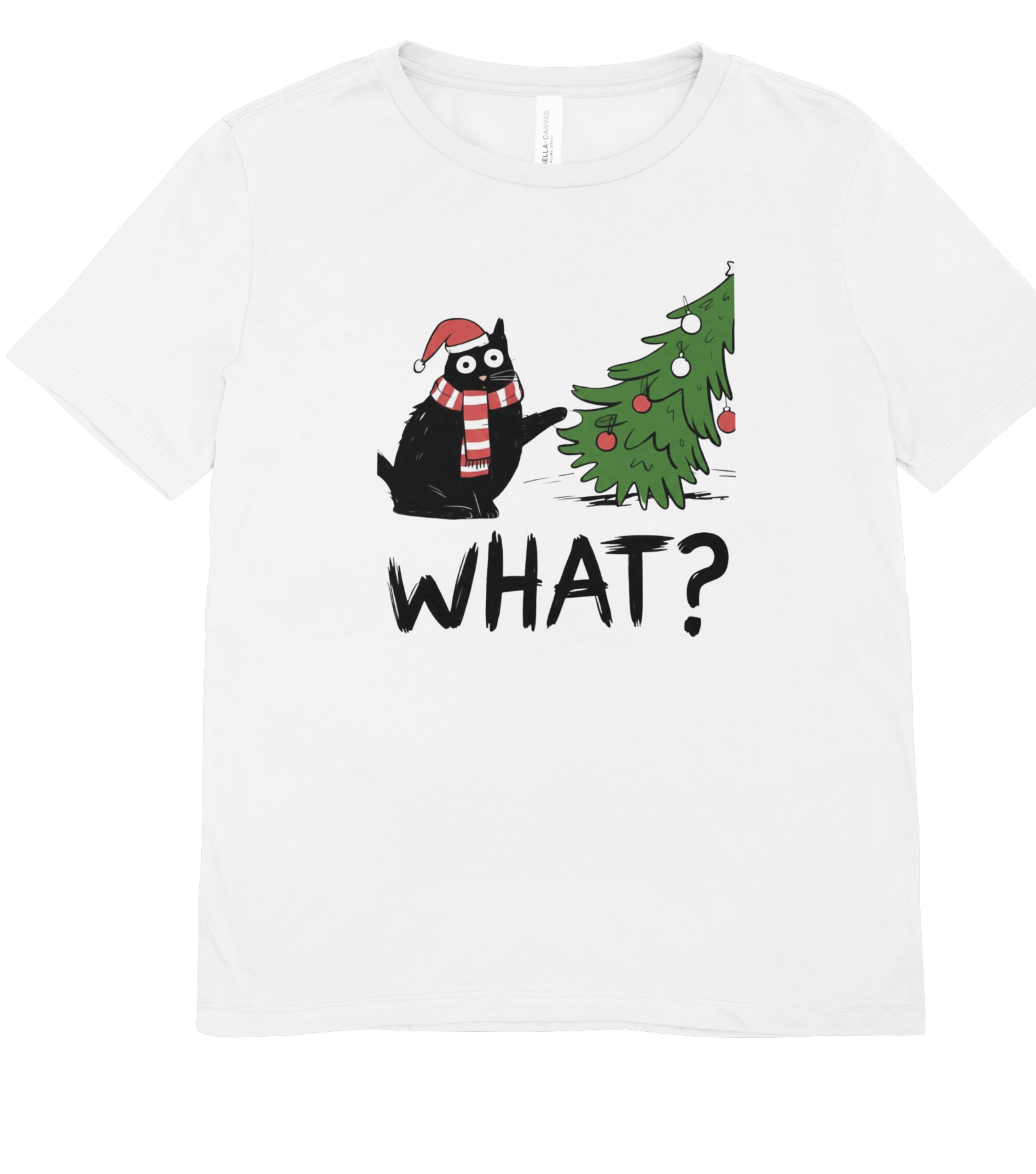 "WHAT?!" Christmas Cat Tree Destroyer T-Shirt - Funny Holiday Tee
