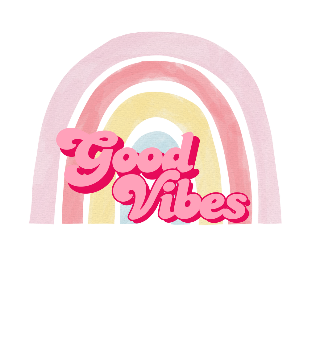 Rainbow with 'Good Vibes' text on a white background